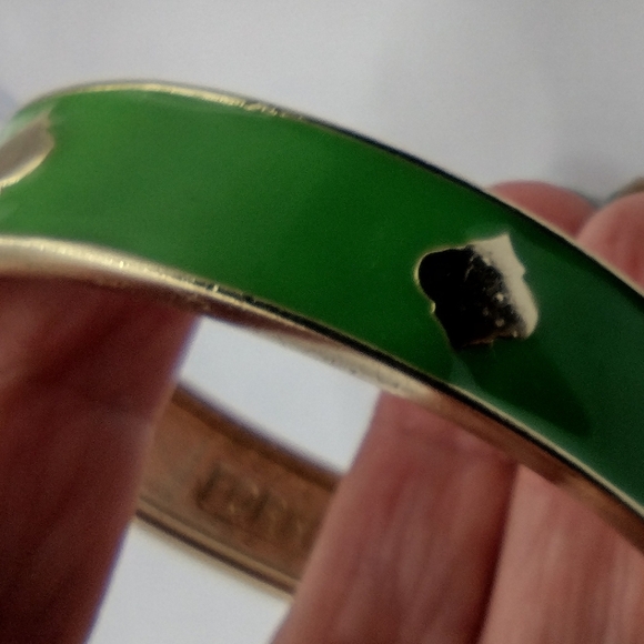 Fornash Gold Tone Green Enamel Hinged Bracelet 6.5 inch - Picture 9 of 9